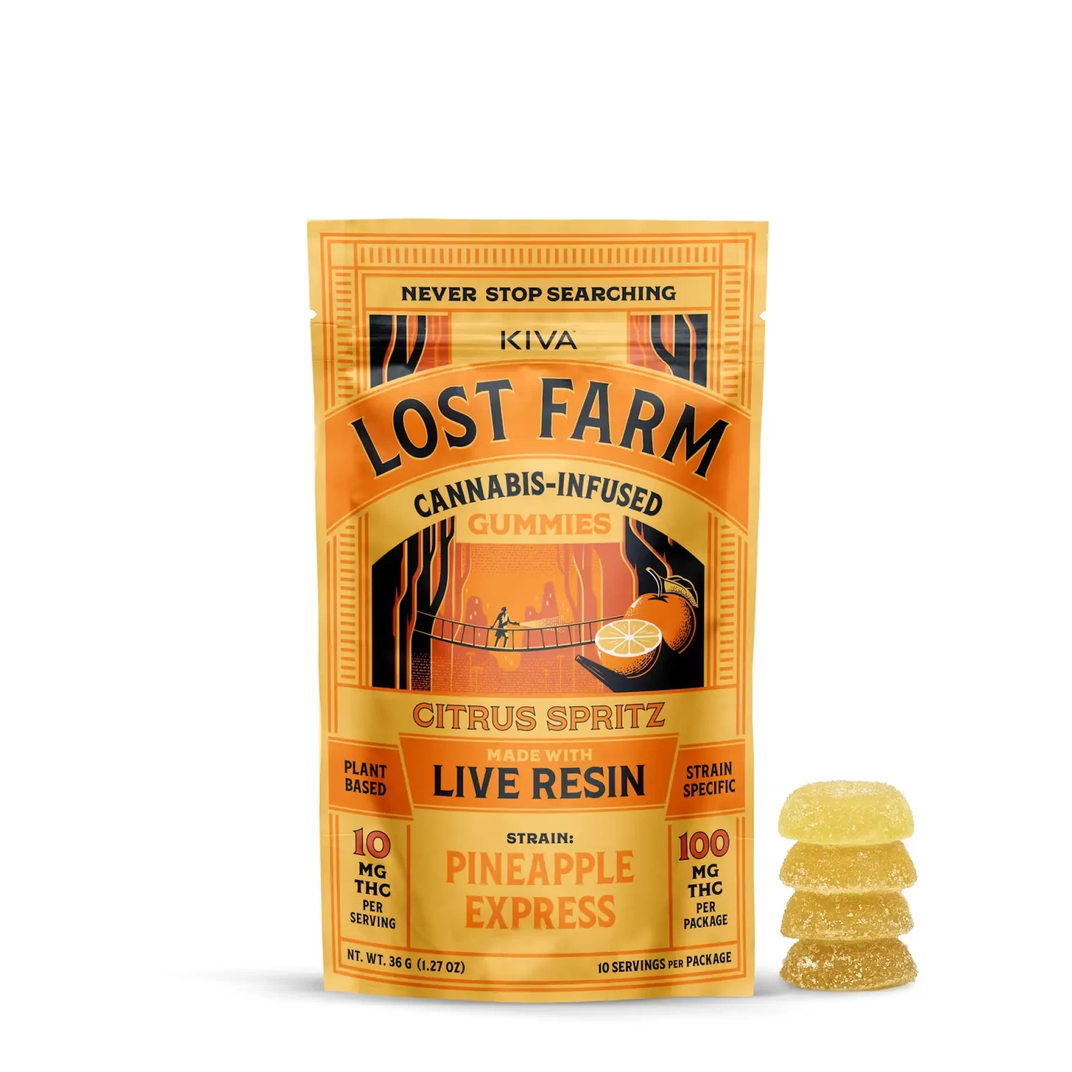 Kiva Confections Lost Farm Citrus Spritz Pineapple Express Live Resin Gummies – 10 Pack